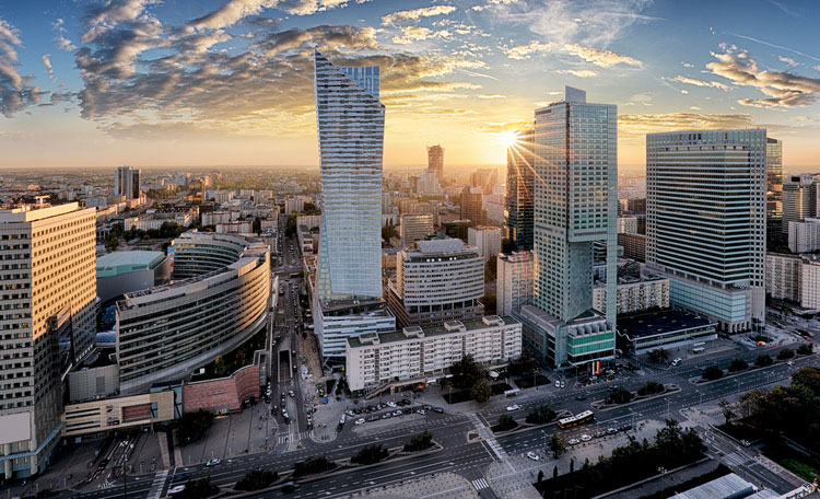 High rise offices, skyline view, Warsaw, Poland